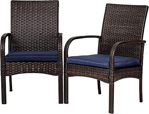 VOYSIGN Outdoor Wicker Dining Chairs, Patio Rattan Dining Chairs, Restaurant Chair with Removable Cushions, Firepit Armchair w/Armrests Set of 2 - CookCave