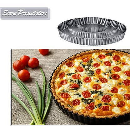 Boao 3 Pieces Round 10 Inch, 9 Inch, 4 Inch Mini Tart Pans with Nonstick Removable Loose Bottom Carbon Steel Quiche Pie Pan for Cakes Desserts Pizza Cooking Bakeware Baking Mold - CookCave