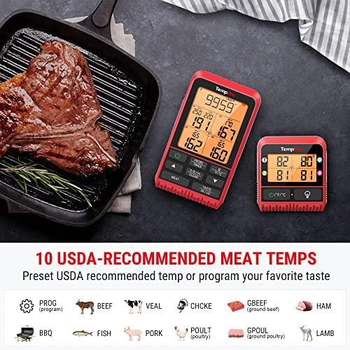 TempPro H29 Wireless Meat Thermometer with 4 Probes, 1000FT Smoker Thermometer for Grilling and Smoking, Meat Probe BBQ Thermometer for Oven and Grill - CookCave