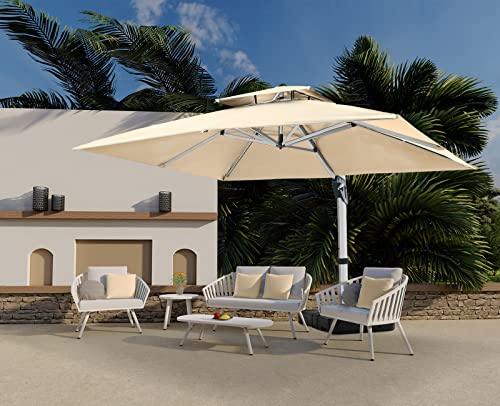 ABCCANOPY 9FT Cantilever Patio Umbrella Double Top Square Umbrella Outdoor Offset Umbrella with 360° Rotation,Beige - CookCave