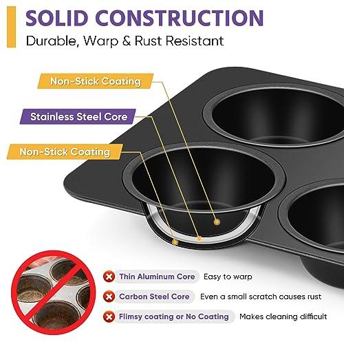 E-far Muffin Pan Set of 2, Non-stick Muffin Pan Tin for Baking, 6-Cup Metal Cupcake Pan Tray for Oven, Easy Release & Clean, Regular Size - 11.44 x 7.12 x 1.25 Inch - CookCave