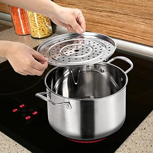 ZENFUN Stainless Steel Stockpot with Steamer Rack, 6 Quart Pot With Glass Lid, Non-stick Soup Pot with Handles, Small Cooking Pot 6 Quart, Sauce Pot, Induction Pot, Silver - CookCave