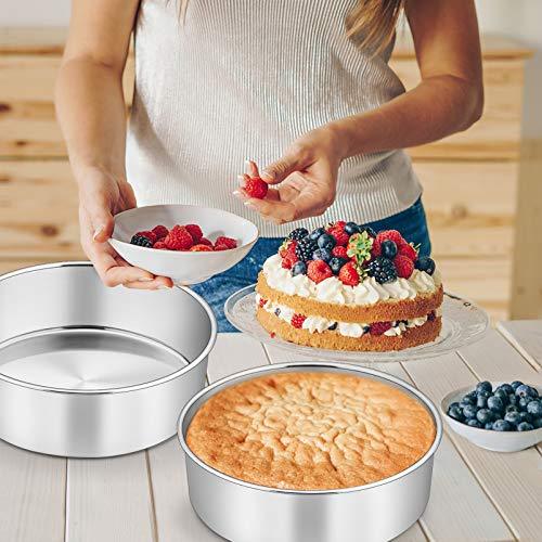 P&P CHEF 8 x 3 Inch Cake Pans Set of 2, Round Baking Pan Stainless Steel Layer Birthday Wedding Cake Oven Pans, Non Toxic & Heavy Duty, Deep Side & Mirror Finish, Easy Clean & Dishwasher Safe - CookCave