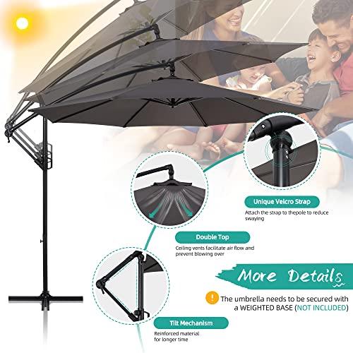 Shintenchi Patio Offset Umbrella w/Easy Tilt Adjustment,Crank and Cross Base, Outdoor Cantilever Hanging Umbrella with 8 Ribs, 95% UV protection and Waterproof Canopy, Dark Gray - CookCave