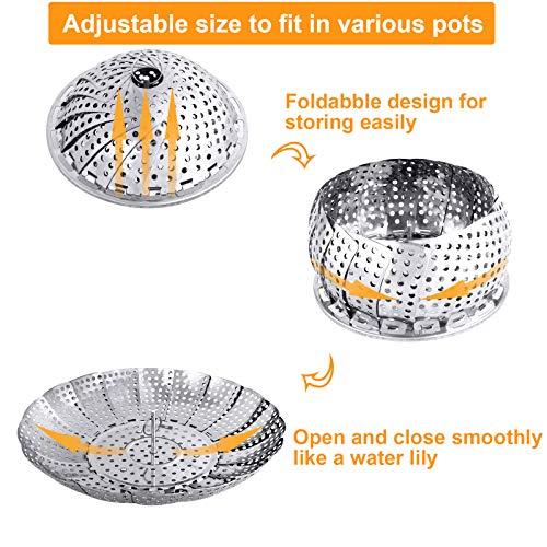 Veggie Vegetable Steamer Basket, Folding Steaming Basket, Metal Stainless Steel Steamer Basket Insert, Collapsible Steamer Baskets for Cooking Food, Expandable Fit Various Size Pot(5.3" to 8.6") YLYL - CookCave