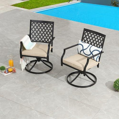 LOKATSE HOME Patio Swivel Rocker Furniture Metal Outdoor Dining Chairs with Cushion Set of 2 - CookCave