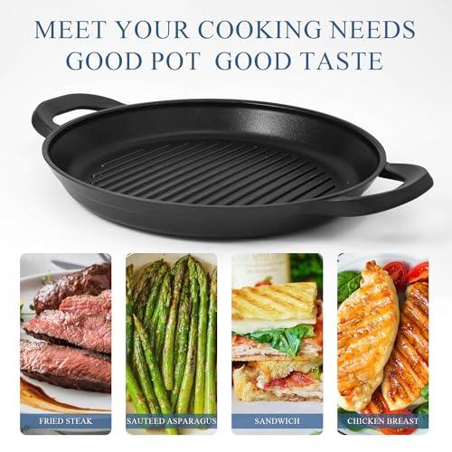 Vinchef Nonstick Grill Pan for Stove tops | 13.0" Skillet, Indoor Induction Cast-aluminum Grill Pan with Lid and Anti-Scalding Tools, GRANITEC Nonstick Coating, Dishwasher & Oven Safe - CookCave