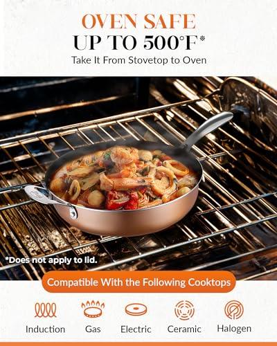 GOTHAM STEEL 5.5 Qt Saute Pan with Lid - Non Stick Frying Pans Nonstick Deep Frying Pan, Nonstick Pan, Cooking Pan, Nonstick Skillet, 100% PFOA Free Ceramic Pan, Dishwasher Safe, Copper - CookCave