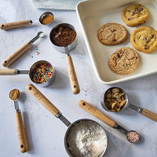 8 Piece Measuring Cups Set and Measuring Spoons Set-Nesting Kitchen Measuring Set, Liquid and Dry Measuring Cup Set (Wood) - CookCave