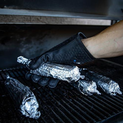 Freedom Flames Silicone Gloves for Grilling - Heat Resistant BBQ Gloves for Handling Hot Meat & Food on Smoker Pit or Grill, Waterproof Heat Proof Grill Gloves Oven Mitts for Baking & Cooking (Black) - CookCave