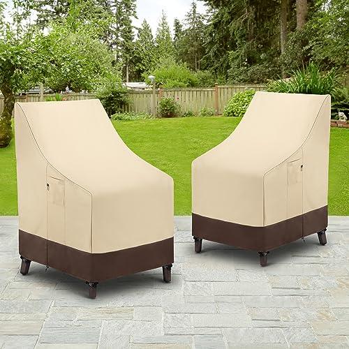 Arcedo Outdoor High Back Chair Covers Waterproof, Heavy Duty Stackable Dining Chair Covers, All Weather Resistant Patio Furniture Cover, 29”L x 30W” x 42”H, 2 Pack, Beige & Brown - CookCave