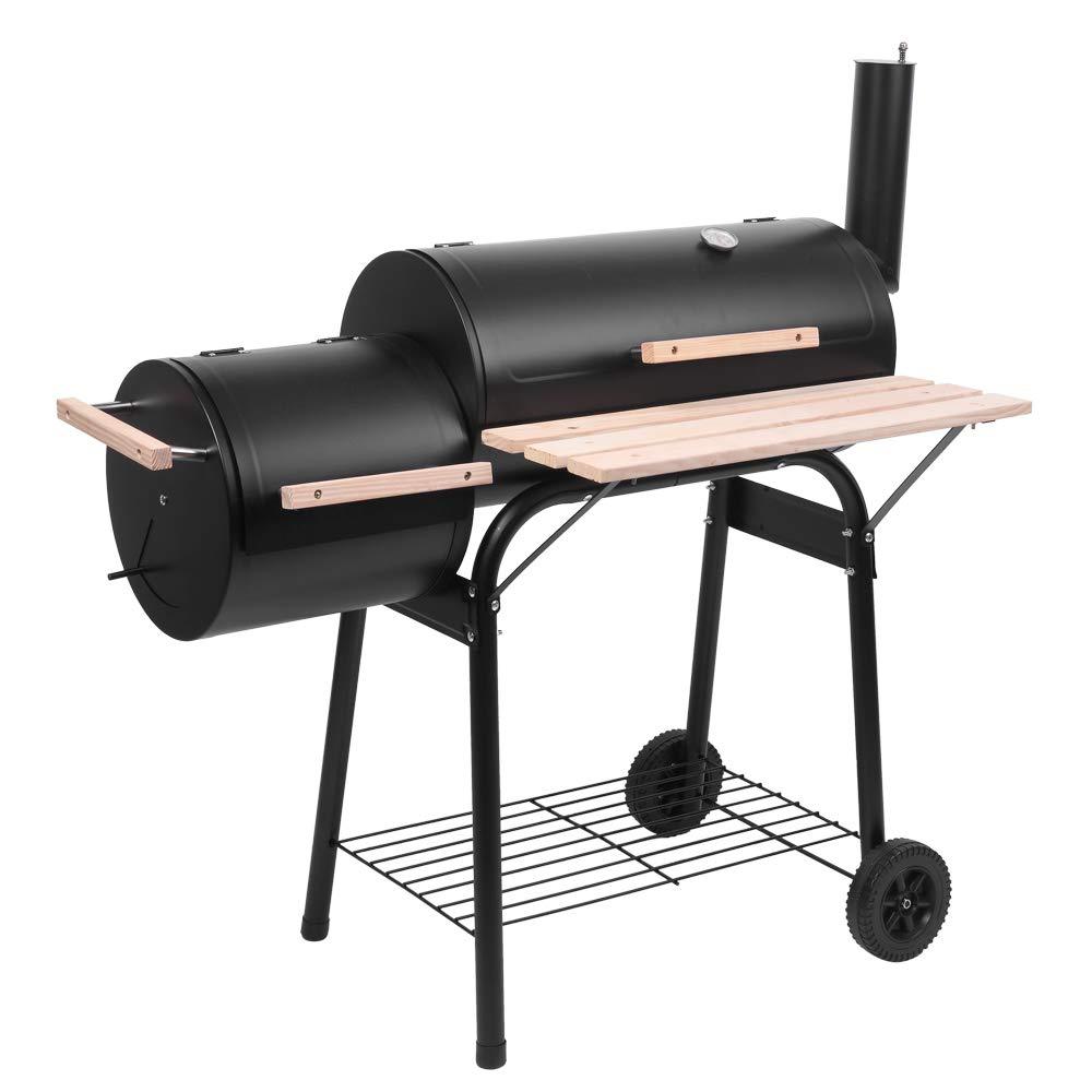 Outvita Charcoal Grill and Offset Smoker, Outdoor Patio Barbecue Cooker with Wheels, Portable Backyard BBQ Oven with Side Fire Box for Camping, Picnic, Party - CookCave