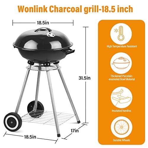 Wonlink Portable Charcoal Grill, 18.5 Inch Camping BBQ Grill with Wheels for Outdoor Cooking Picnic Barbecue - CookCave