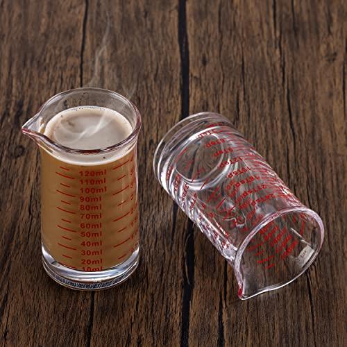 Ackers Shot Glass Measuring Cup 4 Ounce/120ML Liquid Heavy High Espresso Glass Cup Red Line，V-Shaped Spout - CookCave