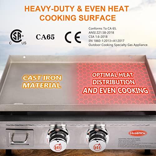 Hisencn Portable Flat Top Grill Propane Gas Grill for Outdoor, Camping, Tabletop, Kitchen, Tailgating, RV - 348 sq. in. Heavy Duty & 24000 BTUs Griddle for BBQ Grill, 22 Inch with Hood, with Carry Bag - CookCave