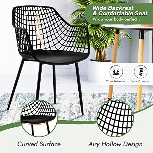 Giantex Modern Dining Chairs Set of 4 - Black Arm Chair with 15" High Backrest, Powder-Coated Metal Legs, Anti-Slip Foot Pads, Max Load 265 lbs, Kitchen Dining Room - CookCave