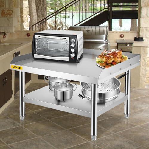 VEVOR Stainless Steel Equipment Grill Stand, 36 x 30 x 24 Inches Stainless Table, Grill Stand Table with Adjustable Storage Undershelf, Equipment Stand Grill Table for Hotel, Home, Restaurant Kitchen - CookCave