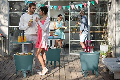 Keter Modern Cool Bar Outdoor Patio Furniture and Hot Tub Side Table with 7.5 Gallon Beer and Wine Cooler, Teal - CookCave