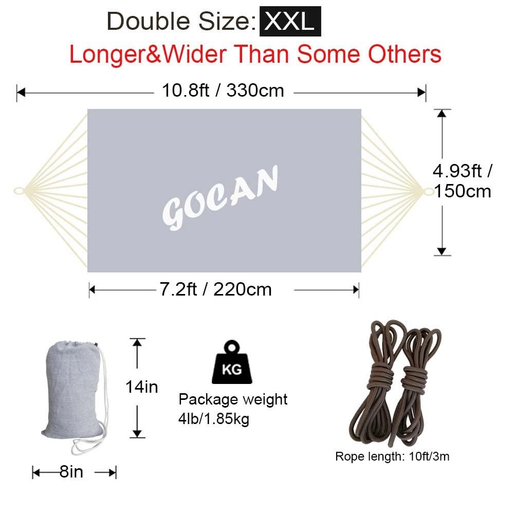 GOCAN Brazilian Double Hammock 2 Person Extra Large 330X150cm Load Capacity 600Pound Canvas Cotton Hammock for Patio Porch Garden Backyard Lounging Outdoor and Indoor XXL(Grey) - CookCave