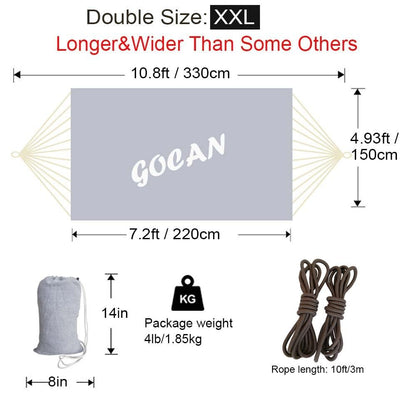 GOCAN Brazilian Double Hammock 2 Person Extra Large 330X150cm Load Capacity 600Pound Canvas Cotton Hammock for Patio Porch Garden Backyard Lounging Outdoor and Indoor XXL(Grey) - CookCave