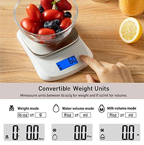 NUTRI FIT Food Kitchen Scale Digital Grams and Ounces Ultra Slim Scale Portable for Baking Cooking Camping Stainless Tare Auto Off Backlit Large LCD Display 11lb/5kg-White - CookCave