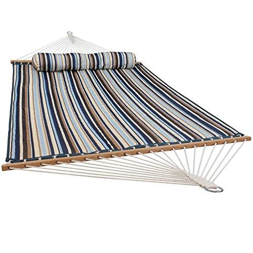 Sunnydaze Outdoor Quilted Fabric Hammock - Two-Person with Spreader Bars - Heavy-Duty 450-Pound Capacity - Ocean Isle - CookCave