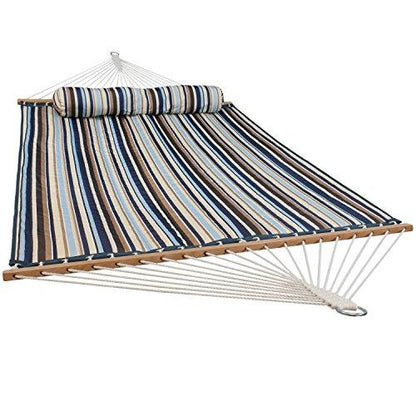 Sunnydaze Outdoor Quilted Fabric Hammock - Two-Person with Spreader Bars - Heavy-Duty 450-Pound Capacity - Ocean Isle - CookCave