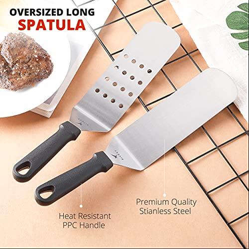 Rivexy 5 Pcs Grill Spatula for Outdoor Grill Premium Quality Metal Spatula for Cast Iron Skillet Durable Flat Top Grill Accessories Great for Outdoor BBQ Teppanyaki and Camping - CookCave