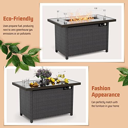 Outdoor Fire Pits,PAMAPIC Propane Fire Pit Table with Glass Wind Guard,42 Inch 50,000 BTU Auto-Ignition Outdoor Fire Tables for Garden Patio Backyard Deck Poolside - CookCave