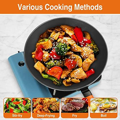 Anyfish Wok Pan with Lid, 13in Woks & Stir Fry Pans with Silicone Spatula, Nonstick Wok and Carbon Steel Woks, No Chemical Coated Flat Bottom Chinese Wok For Induction, Electric, Gas, All Stoves - CookCave