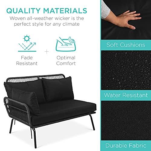 Best Choice Products Outdoor Rope Woven Sectional Patio Furniture L-Shaped Conversation Sofa Set for Backyard, Porch w/Thick Cushions, Detachable Lounger, Side Table - Black - CookCave