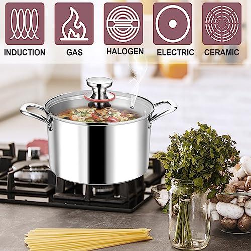 LIANYU 8QT 18/10 Stainless Steel Soup Pot with Lid, 8 Quart Stock Pot With Triple Ply, Heavy Duty Pasta Soup Canning Stockpot, Induction Pot for Boiling Strew Simmer, Big Cookware Cooking Pot - CookCave