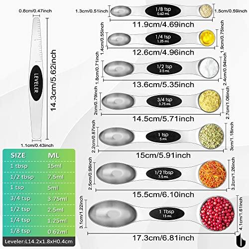 Urbanstrive Magnetic Measuring Spoons Set Stainless Steel, Dual Sided for Liquid Dry Food, Measuring Cups Spoons Set Fits in Spice Jar, Kitchen Gadgets, Cooking Utensils Set, Including Leveler, Silver - CookCave