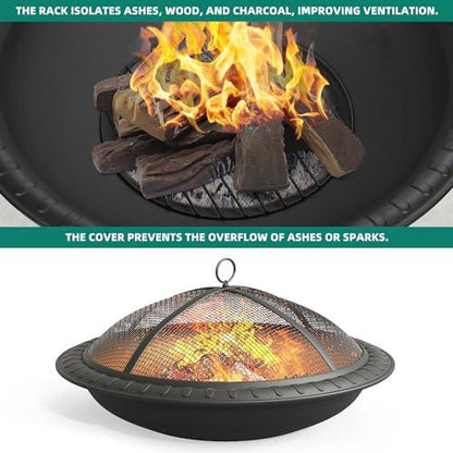 YITAHOME 24in Steel Replacement Fire Bowl with Round Spark Screen, Poker and Detachable Grate, Wood Burning Fire Pit Bowl for DIY or Existing Outdoor Patio Fire Pit - CookCave