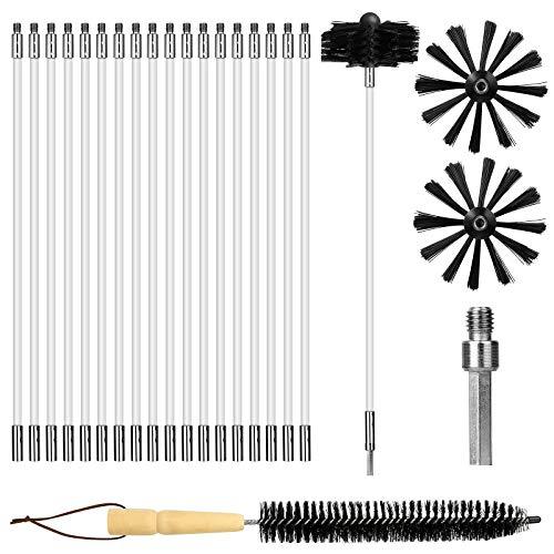 22PCS Chimney Cleaning Kit, Chimney Sweep Kit with 18 Nylon Rods 2 Brush Heads 1 Drill Connector 1 Long Brush, Chimney Cleaning Brush Logs, Duct Vent Kit Cleaning Tools for Fireplace Dryer Vent - CookCave