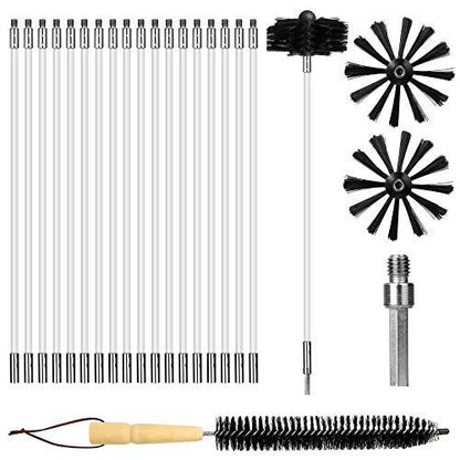 22PCS Chimney Cleaning Kit, Chimney Sweep Kit with 18 Nylon Rods 2 Brush Heads 1 Drill Connector 1 Long Brush, Chimney Cleaning Brush Logs, Duct Vent Kit Cleaning Tools for Fireplace Dryer Vent - CookCave