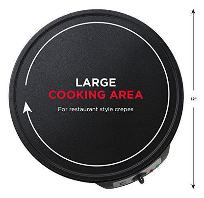 CHEFMAN Electric Crepe Maker: Precise Temp Control, 12" Non-Stick Griddle, Perfect for Crepes, Tortillas, Blintzes, Pancakes, Waffles, Eggs, Bacon, Batter Spreader & Spatula Included, Black - CookCave