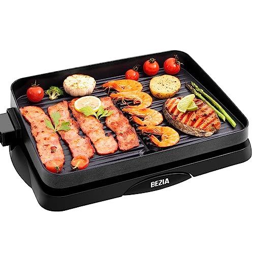 Indoor Grill Electric Korean BBQ Grill Nonstick, Removable Griddle Contact Grilling with Smart 5-Heat Temp Controller, kbbq Fast Heat Up Family Size 14 inch Tabletop Plate PFOA-Free, 1500W Black - CookCave