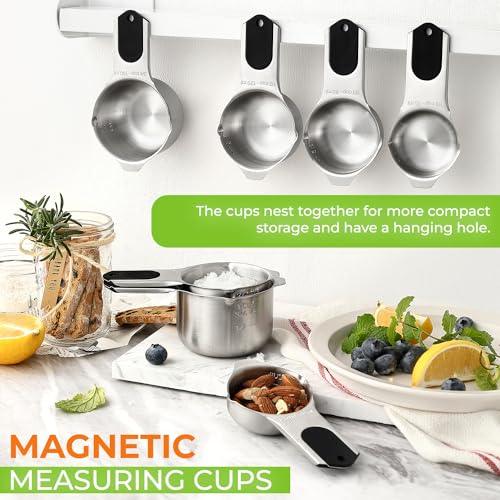 Spring Chef Magnetic Stainless Steel Measuring Cups, Kitchen Tools with Easy to Read Markings for Measuring Dry or Liquid Ingredients, Set of 7, Black - CookCave