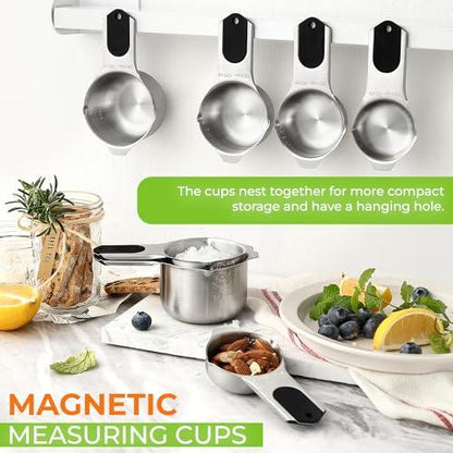 Spring Chef Magnetic Stainless Steel Measuring Cups, Kitchen Tools with Easy to Read Markings for Measuring Dry or Liquid Ingredients, Set of 7, Black - CookCave