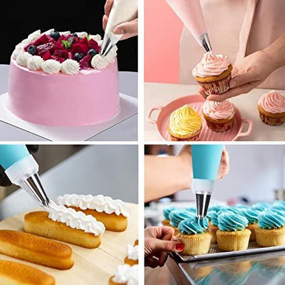 110Pcs Piping Bags and Tips Set, Cake Decorating Kit with 100 Disposable Pastry bags, 1 Reusable Silicone Piping Bag, 6 Stainless Steel Piping Tips, 1 Coupler, 2 Frosting Bags Ties - CookCave