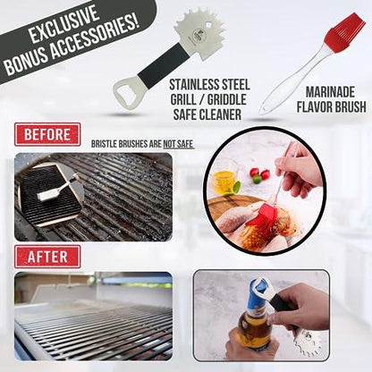 Grillin Pros Advanced Meat Injector Syringe Kit for Smoking & Grilling BBQ | Stainless Steel | Large 2 Oz Visible Capacity | Marinade Brush | Safe Grill Cleaner | Create Juicy Tender Flavor in Seconds - CookCave