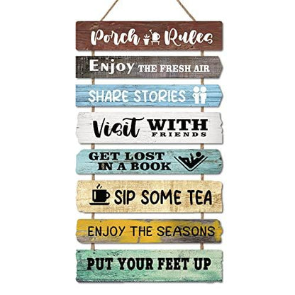 LHIUEM Porch Rules Signs Porch Rules Wall Decor Motivational Quote Set of 8(2.5”X12”)patio wall decor Front Porch Door decor Porch Plaque Wooden Hanging Wall Art for porch library Garden(Modern Style) - CookCave