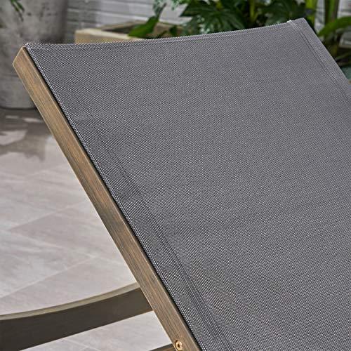 Christopher Knight Home Summerland Outdoor Mesh Chaise Lounge with Acacia Wood Frame, Grey Finish / Dark Grey Mesh - CookCave