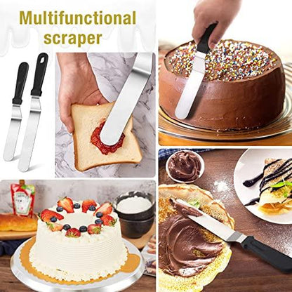 4 Pcs Cake Decorating Supplies Kit, Cake Scraper Smoother Tool Set Metal Angled Icing Spatula 9'' Stainless Steel Bench Scraper for Baking Frosting Cake Comb Striped Buttercream Smoother for Cream - CookCave