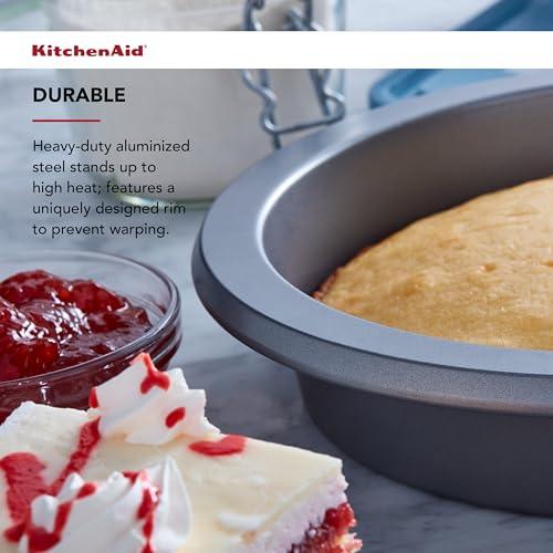 KitchenAid Nonstick 9 in Round Cake Pan with Extended Handles for Easy Grip, Aluminized Steel to Promoted Even Baking, Dishwasher Safe,Contour Silver - CookCave