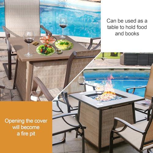 BALI OUTDOORS FirePit Propane Gas Fire Pit Table, 28Inch Square Fire Table 50,000BTU with Cover Lid & Blue Fire Glass for Outside Backyard Deck Patio - CookCave