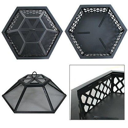 ZenStyle Hex Shaped 24” Fire Pit Outdoor Oil-Rubbed Bronze Heavy Steel Firepit Hexagon Wood Burning Fireplace for Patio, Backyard, Garden, Outdoor - CookCave