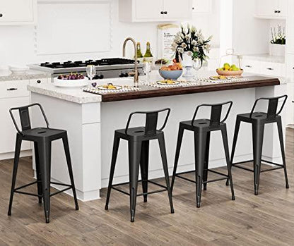 SHINEBOOM Metal Bar Stools Set of 4 Barstools Indoor/Outdoor Matte Black Counter Height Bar Stools Bar Chairs, Bar Stools with Back 24" Bar Stools Counter Height for Kitchen Island Dining Room - CookCave