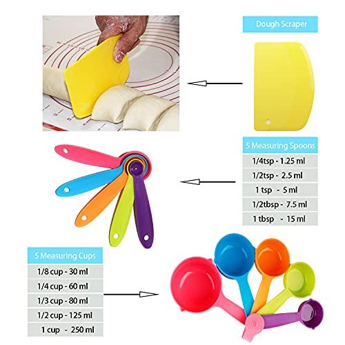 Baking Supplies - Silicone Spatulas Set, Rolling Pin, Pastry Mat, Silicone Baking Cups, Piping Bags and Tips, Measuring Cups and Spoons, Baking Set for Kids Teens Adult Beginner - CookCave